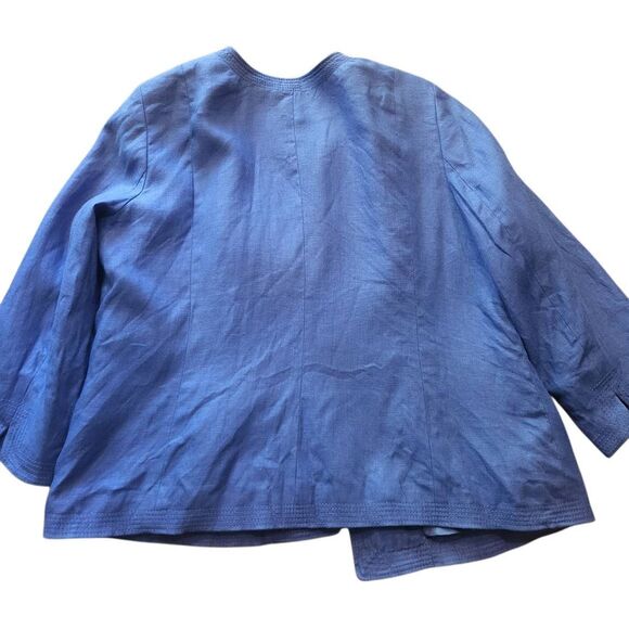 Talbots Blazer Jacket Women's 18 Blue Linen Collarless Open Bright - Picture 3 of 5